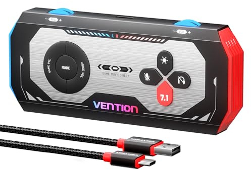 VENTION USB 7.1 Soundkarte Extern Gaming-DAC, 7.1 Virtual Surround Sound, 24bit/192KHz, RGB Light System, Gaming Audio Verstärker Kompatibel mit PS5, PS4, Xbox One, Switch, PC, Headset