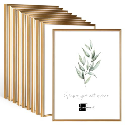 10x Kunststoffrahmen schlicht modern Bilderrahmen, (21 X 29,7 cm) DIN A4 Gold