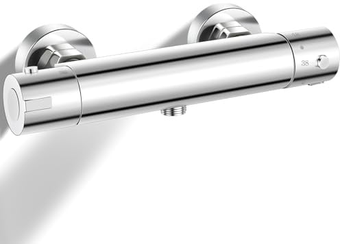 Duscharmatur mit Thermostat, Mischbatterie Dusche für Aufputz mit 38°C Sicherheitssperre, Duschthermostat aus Messing, für hohen Wasserdruck & Standard-Brauseschläuche