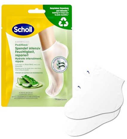 Scholl EXPERTCARE intensiv pflegende Fußmaske mit Aloe Vera – Feuchtigkeitsspendende Pflege – 1 Paar Einwegsocken