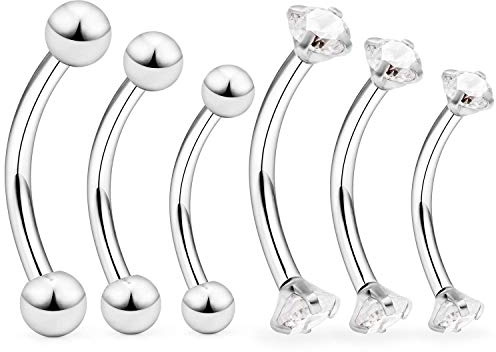 MODRSA 16G Curved Barbell - Chirurgenstahl, für Lippe/Auge/Ohr, 6-10mm