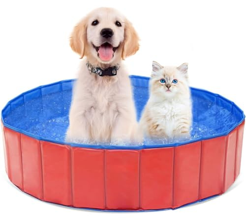 Hundepool, Hundepool für Kleine Hunde, Faltbar Hundepool, 60x20 cm Hunde Planschbecken, Planschbecken für Haustiere, PVC Pool, Katzenpool, Dog Sprinkler Pad, mit Rutschfestem Boden Ablassventil