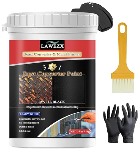 LAWEZX Rostumwandler mit Grundierung 1000ml, 3-in-1 Schwarz Rostschutzfarbe für Metall - Rost Entferner & Wandler und Langlebige Rostschutzbeschichtung, Rust Conversion Paint für Autos