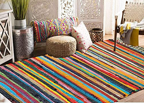 Milosc Handgefertigt, 100% recycelte Baumwolle, Chindi Rag Teppich, mehrfarbig, Küchenteppich, Flurläufer