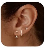 JeweBella 3 Paar Ohrringe Set Ohrstecker Creolen mit Ohrstiften Silber 925 | 14K Vergoldet Kleine Ohrstecker Stapelbar Zirkonia Creolen Set Damen,Ohrringe Set für Mehrere Piercings