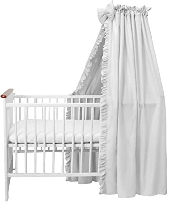 balbina Baldachin 100% Baumwolle, Deko-Set für Kinderbett, Betthimmel mit Rüsche & Schleife, Moskitonetz für Babyzimmer, Undurchsichtiger Bettvorhang ohne Himmelstange, 240 x 165 cm, Grau