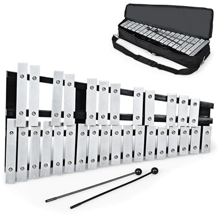 COSTWAY 30 Noten Xylophon Glockenspiel, mit 2 Schlägeln & Tragetasche, Musikinstrument Holz Aluminum, Percussion Geeignet für Kinder und Erwachsene, Weiß+Schwarz