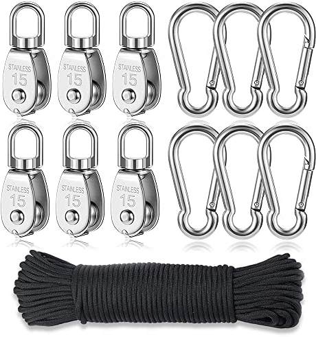 Edelstahl Flaschenzug Riemenscheibe,6 Stück ​Blockseilrolle, Schalen Riemenscheibe Roller für Seile,Umlenkrolle Flaschenzug