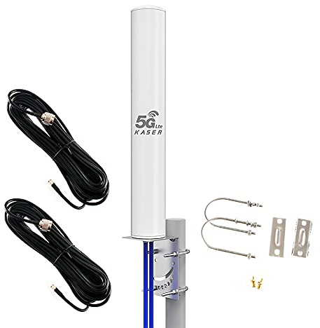 KASER 4G LTE 5G Antenne Outdoor Externe Mimo Omnidirektional 698-2700 | 3300-3800 MHz N-SMA Stecker TS9 Adapter kompatibel mit 4g 5g Router Verstärkung bis zu 12 dBi Empfang über 15 km (2 x 10m Kabel)