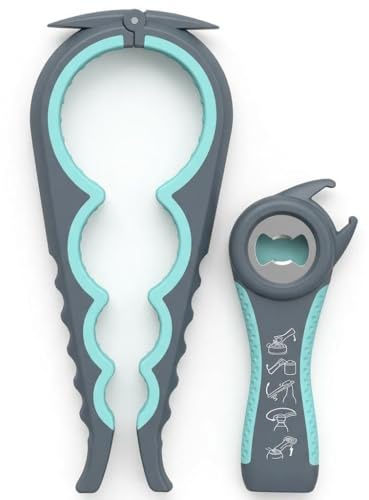Easy Jar Flaschenöffner Kit, 5in1 und 4in1 Multifunktionsglasöffner, einfach zu bedienen für Kinder, ältere Menschen und Arthritis-Betroffene, Silikon-Handgreiferhilfe (Blau)