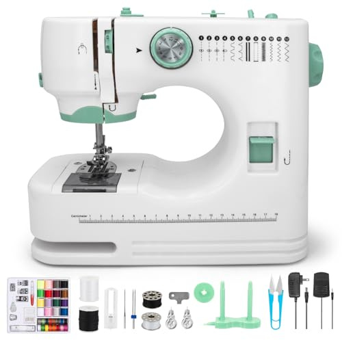 Nähmaschine – Kompakt, Multifunktions-Nähmaschine für Anfänger & Profis, 12 Stichmuster, 2 Geschwindigkeiten, Doppelstich, Fußpedal & Knopfbetrieb, Handnähmaschine ideal für DIY, Kleidung