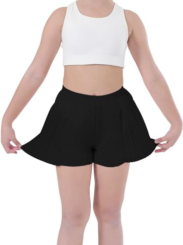 SPFASZEIV Sporthose Kurz Mädchen mit Taschen 2 in 1 Tennishose Kinder Atmungsaktiv Shorts Sommer 11-12 Jahre Schwarz