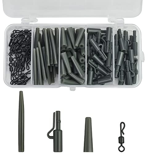 KLYNGTSK 120 Stück Karpfen Zubehör Set Karpfenangeln Angelzubehör Box | Mit Sicherheits Clips, Anti Tangle Ärmel, Tail Gummi Rohre, Schnell Wechselwirbel, für Karpfen Boilies Rigs