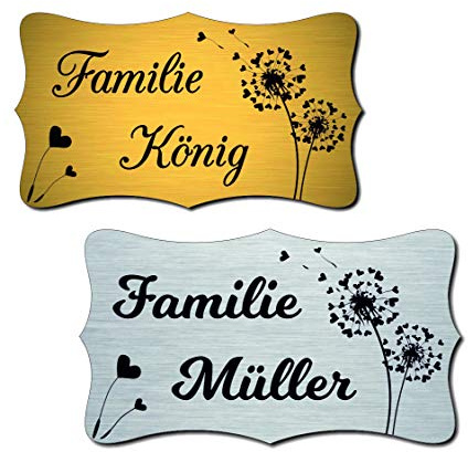 Klingelschild Türschild Briefkastenschild mit Blumen inkl. Gravur selbstklebend Namensschild Haustür personalisiert Briefkastenschild Willkommensschild mit Gravur Schild Türschild silber/gold