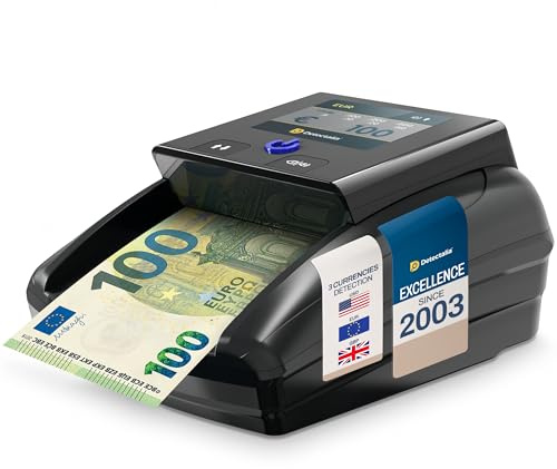 Detectalia D7T+, Falschgeldprüfer, getestet für EUR, GBP, USD, mit 5 Fälschungsprüfungen, mit Alarm, TFT-Display, EZB-Zertifiziert