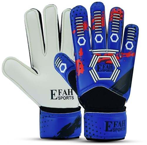 EFAH SPORTS Torwarthandschuhe für Kinder Jungen Mädchen fußball Handschuhe mit Super Grip Handflächen (Blue/White, 6)