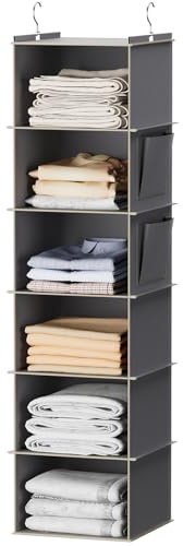 YOUDENOVA Hängeregal Schrankorganizer Stabiler 6 Fächern Kleiderschrank Organizer Ordnungssystem Hängeaufbewahrung mit MDF-Platten und Bambus-Stock verstärkt Grau