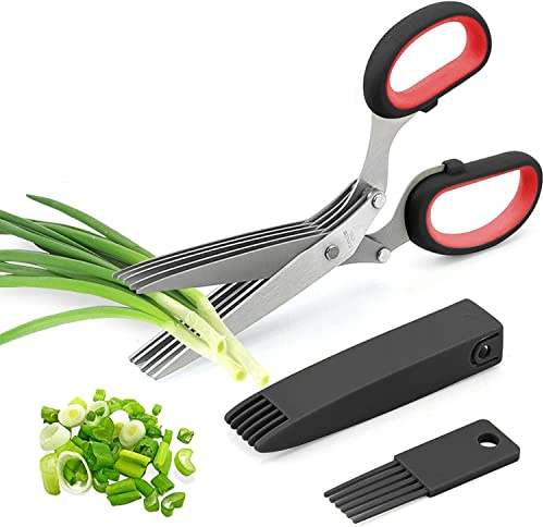 Multifunktions-Küchenschere,5-Klingen Schere, Herb Scissors, Kräuterschere, Fünf Schichten Schnittlauchschere Scallion Schere Gewürzschere Petersilienschneider Gemüse Schere（Schwarz）
