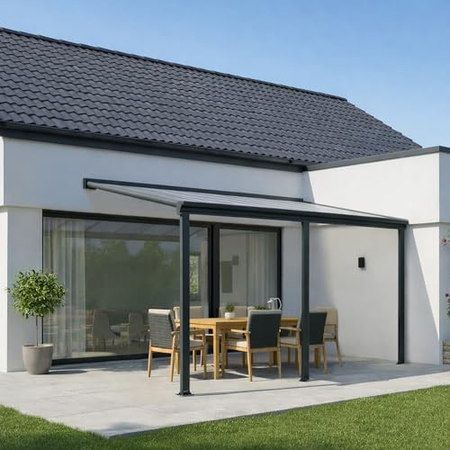 Terrassendach Aluminium transparentes Dach | Terrassenüberdachung Veranda grau 435 x 300 cm