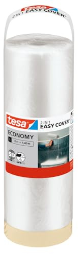 tesa Easy Cover ECONOMY Folie für Malerarbeiten - 2 in 1 Malerfolie zum Abdecken und Kreppband zum Abkleben - 33 m x 140 cm