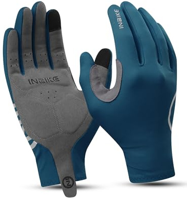 INBIKE Fahrradhandschuhe Herren Damen Lang Sommer Atmungsaktiv Radhandschuhe MTB Handschuhe Langfinger Reflektierende Anti-Rutsch für Radfahren Rennrad Sport Blau L