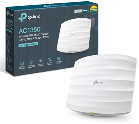 TP-Link EAP225 WLAN Access Point (1350 Mbit/s, 802.3af/at PoE, Omada SDN, Zentrales Management, Professionelles Mesh WLAN, Passend für Wand- und Deckenmontage) Weiß