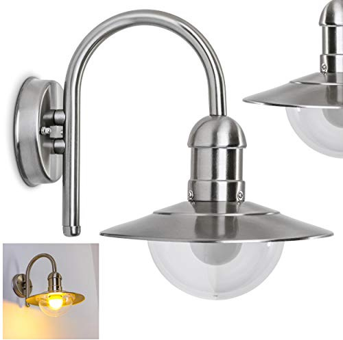 HOFSTEIN Außenwandleuchte Elima, Außenwandlampe aus Metall/Kunststoff in Edelstahl/Silber/Klar, Wandleuchte Down außen im Retro/Vintage-Stil, E27, IP44, Hof, Eingangsbereich, Terrasse, Haustür