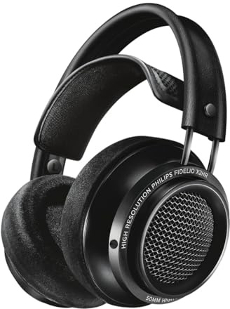 Philips Fidelio X2 Over Ear Hochauflösende Kabelgebundene Kopfhörer, Akustisches Offenes Design, 50mm Neodym LMC Treiber, Deluxe Velours-Memory-Schaum-Ohrpolster - Schwarz