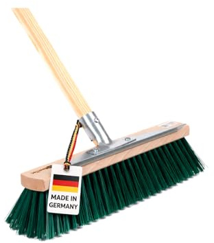 BawiTec Allzweckbesen, 40cm Breit/Lang, mit Kratzleiste/Schabekante und Metall-Stielhalter, Gartenbesen mit Stiel Besenstiel 160cm, Straßenbesen, grüne Borsten, Besen für Garten, Straße usw.