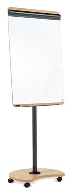 ROCADA Flipchart auf Rollen NATURAL anthrazit Eiche stufenlos magnethaftend | flexible Höhe für Meetings, sicherer Stand mit Feststellern, Notizen griffbereit dank Ablageschale