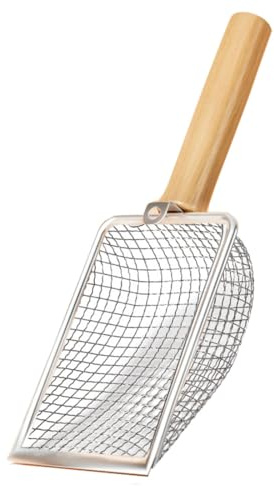 Katzenschaufel Edelstahl für katzenklo,5 mm Porengröße Metall Katzenschaufel,Griff aus Massivholz Katzentoilette Scooper, Cat litter Scoop antihaftbeschichtet Aluminiumlegierung, Kitty Metallschaufel