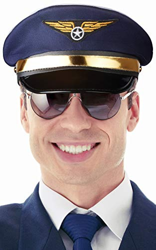 Balinco Dunkelblauer Pilotenmütze mit Goldstreifen für Erwachsene & Jugendliche, Verstellbarer Kostüm-Hut für Partys, Karneval, Mardi Gras, Motto-Partys, Dress-Up, Cosplay
