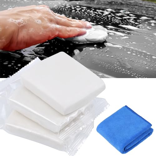 Huiguli 4 Stück Reinigungsknete Auto mit Handtuch | Auto Reinigungsmasse Lackreinigungsknete zur Lackpflege, Magic Car Clay Bar für Autoreinigung Felgenreinigung (300g,Weiß)
