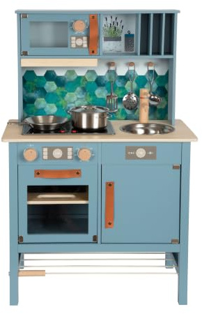 small foot Kinderküche „tasty aus Holz, mit Licht & Sound-Effekten, inkl. Kochzubehör, für Kinder ab 3 Jahren, 12216, Blau