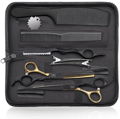 JASON Friseurscheren Profi - Haarschneideschere&Effilierschere 6.5 Haarschere Friseurschere für Friseur/Anfänger, Schwarzes Gold