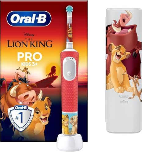 Oral-B Pro Kids König der Löwen Elektrische Zahnbürste für Kinder mit 1 Aufsteckbürste, Weiß/Rot - Kinderzahnbürste Elektrisch ab 3 Jahren, Inkl. Reise-Etui Und 2 Putzmodi für Zahnpflege