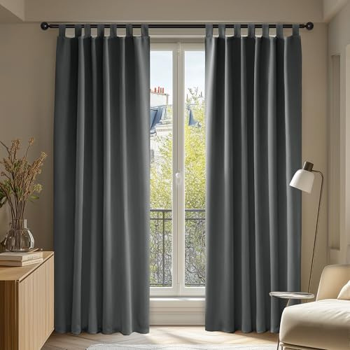 Deconovo Verdunkelungsvorhang Schlaufen Blickdicht Gardinen Dunkelgrau | 2er Set, H 175 x B 140 cm, Thermo Kälteschutz Wärmeisolierende Hitzeschutz Sichtschutz für Wohnzimmer und Schlafzimmer