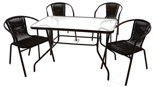 Nexos Trading 5-teiliges Gartenmöbel-Set aus 4 Bistrostühlen & 1 Esstisch – Stahl Kunststoff Glas – braun Dunkelbraun