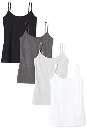 Amazon Essentials Damen Slim Fit Camisole 4er Pack, Black/Charcoal Heather/Light Grey Heather/White, M