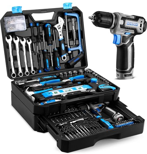 238-tlg Werkzeugkoffer Gefüllt: DEKO Werkzeugset mit 12V Akkubohrer,Schubladen-Werkzeugkasten (einfach Zugriff),für Männer/Frauen – Hausreparaturen, Fahrzeugwartung,Heimwerken