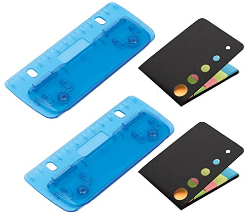 Set Taschenlocher Blau – Mini Locher zum Einheften, 2 Stück | Locher Set, 8 cm Lochung, 12 cm Skala, flacher Ordnerlocher für Schule, Büro, Studium & Haushalt, mit Haftstreifen