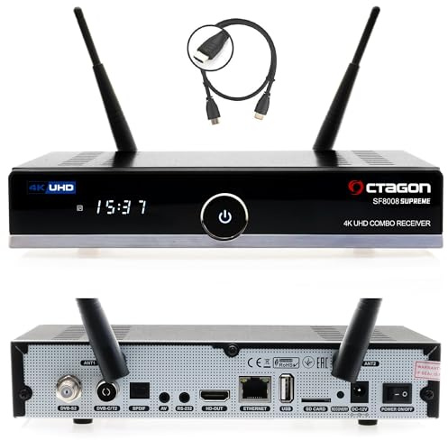 Octagon SF8008 UHD 4K Supreme Combo + 2TB Festplatte INTERN, Sat- Kabel- & DVB-T2 Receiver, E2 Linux & Define OS, mit Aufnahmefunktion, M.2 M Key, Gigabit LAN, Kartenleser, Sat to IP, WiFi