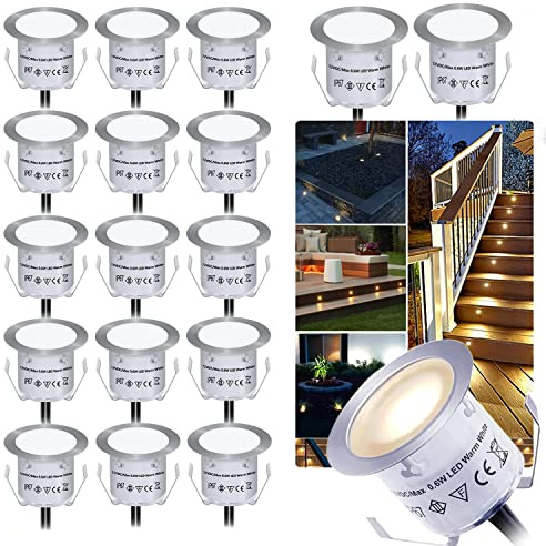 18er Set LED Terrassen Einbaustrahler IP67 Wasserdicht Ø32mm 0.6W Einbauleuchten für Küche Garten Gehweg Holzbrücke Warmweiß