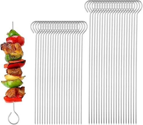 CTDMJ Schaschlikspieße Edelstahl 40Stück, 20cm+25cm BBQ Grillspieße, Grill Kabob Spieße GrillspießeKebab Spieße Wiederverwendbar Grillzubehör Kebab Spieße für Fleisch, Hühnchen, Garnelen, Gemüse
