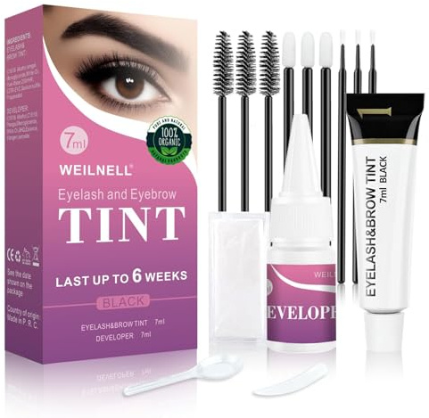 Wimpernfarbe Schwarz, Augenbrauenfarbe und Wimpern Farbe Set, Natürlichen Look und Nachhaltige Wirkung, Salon Home Verwendung DIY Haarfärbung für volle Augenbrauen & Volumen Wimpern 7ml