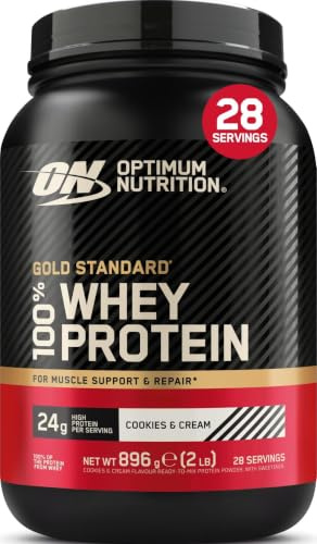 Optimum Nutrition Gold Standard 100% Whey, Proteinpulver, Geschmack Cookies and Cream, 896g, 28 Portionen, Verpackung Kann Variieren