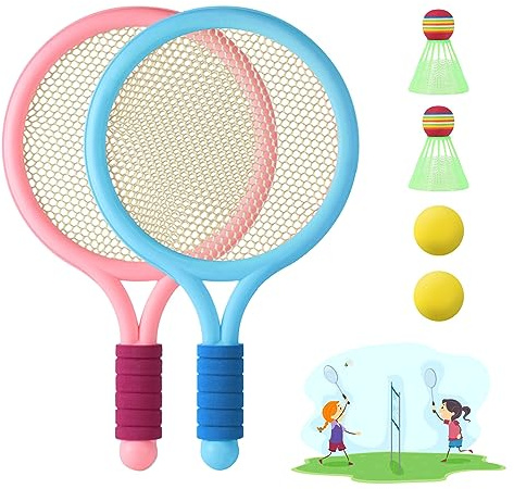 JurciCat Federball Set Kinder Badminton Set Tennisschläger Kinder Spielzeug Badmintonschläger Geschenkset für Outdoor Indoor Sport