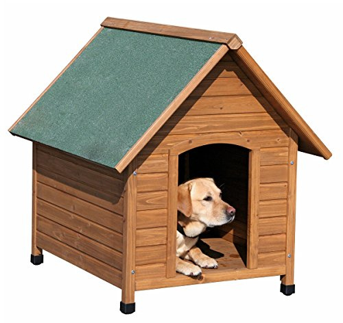 Kerbl Pet Hundehütte, Hundehaus, braun/grün, 85x73x80cm, Holz, wetterfest, Hunde, höhenverstellbare Füße, Bitumendach