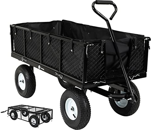 Miweba Bollerwagen MB-700 | 𝟕𝟎𝟎 kg Traglast - Luftreifen - Wände klappbar - Volumen 220 L - Sackkarre - Schubkarre - Transportwagen - Handwagen - Gartenwagen - Wagen - Gartenkarre (Schwarz)