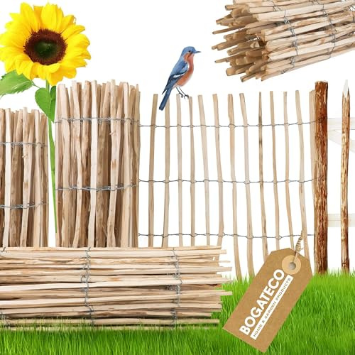 BOGATECO Staketenzaun Haselnuss Kastanie | Holz-Zaun 120 cm Hoch & 500 cm Lang | Lattennabstand 7-8 cm | Perfekt als Gartenzaun | Zaun Garten Steckzaun Holzzaun | Langlebige